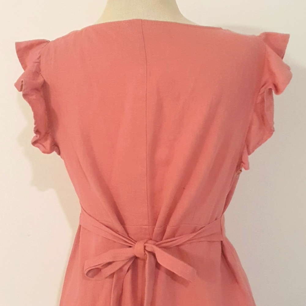 Miss Shop Size 12 Deep Pink Button Front Dress with Belt Tie 55% Linen - Picture 6 of 9